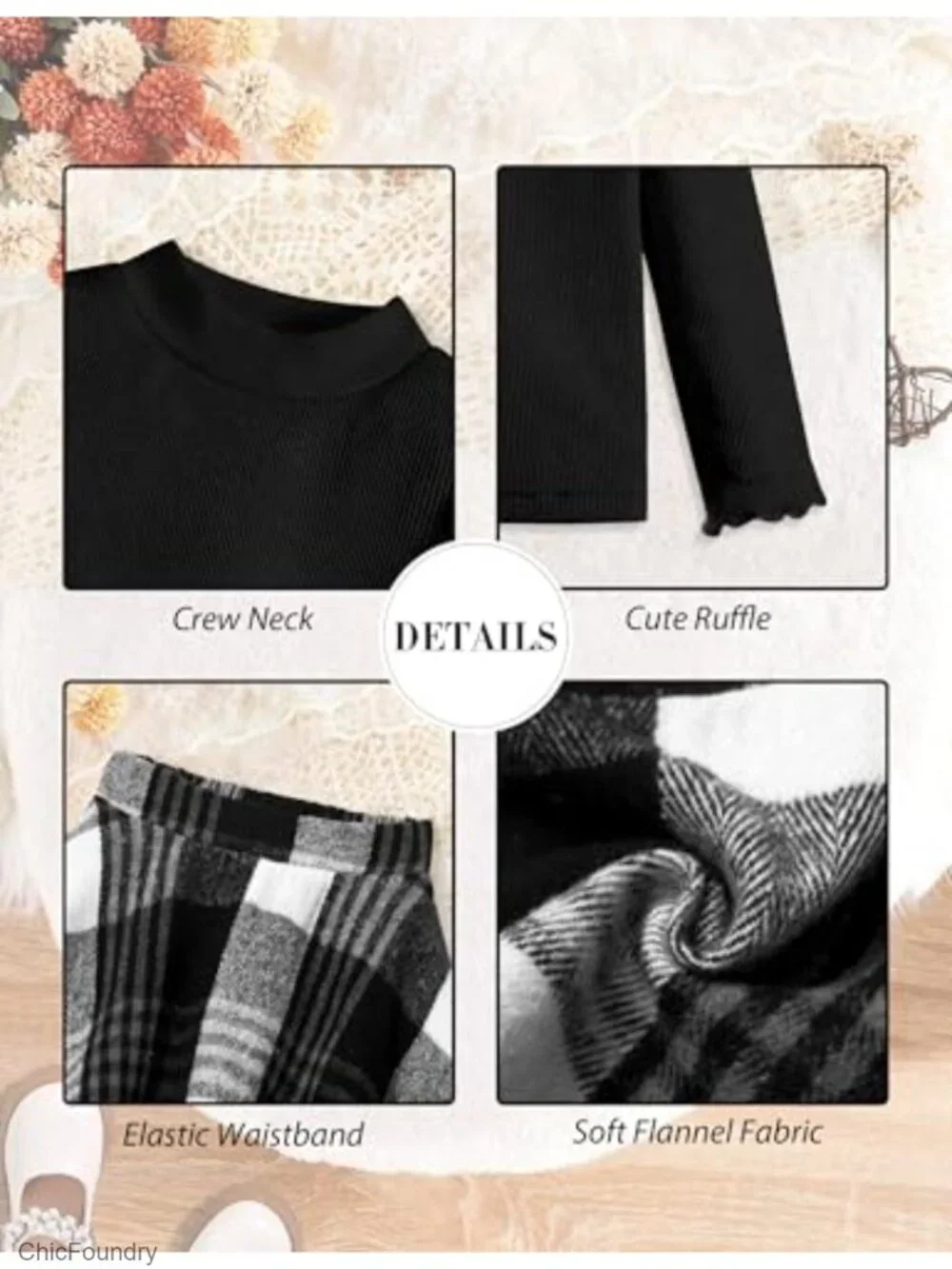2Pc Girls Long Sleeve Knit Top & Plaid Skirt Leggings Set